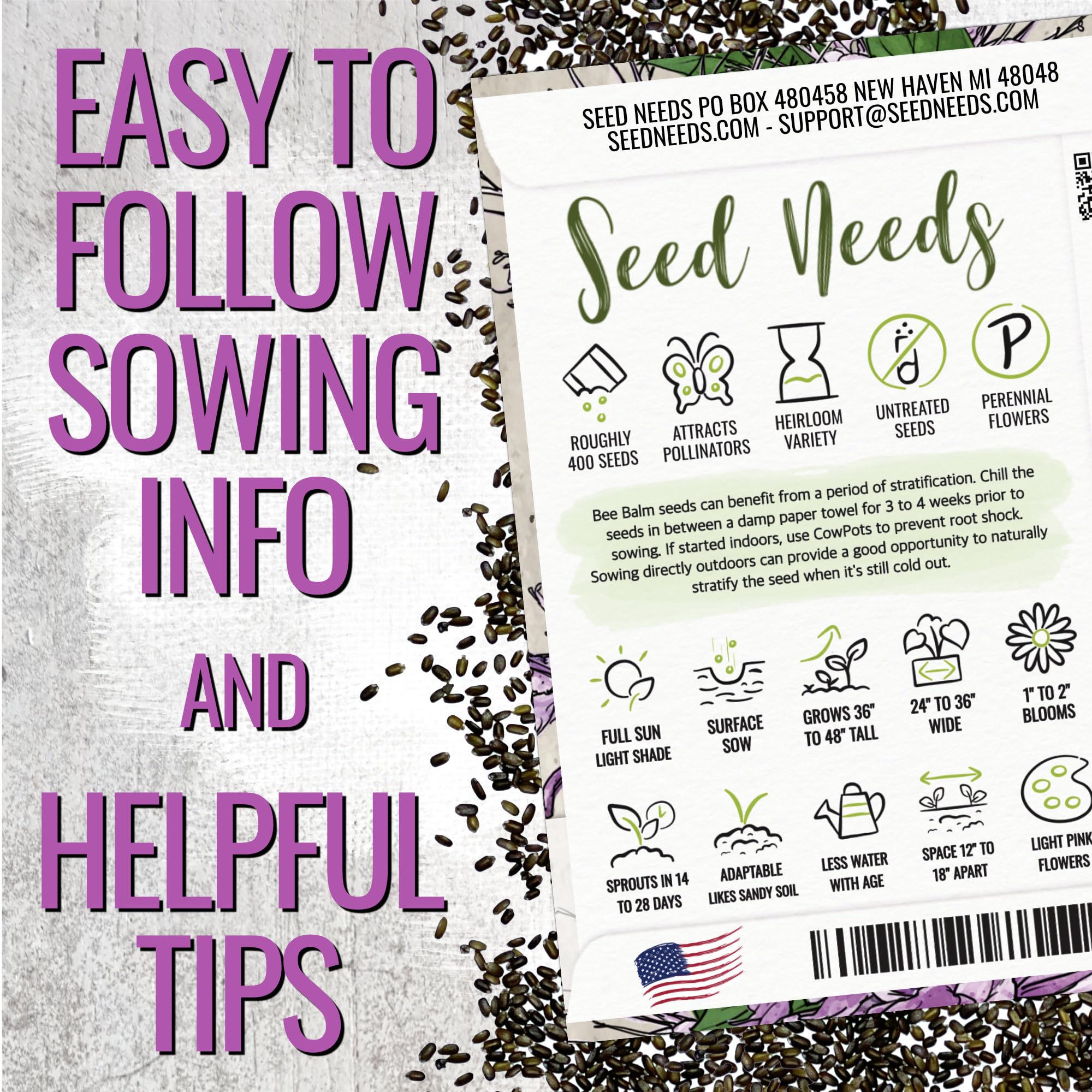 Seed Needs Bee Balm thrives in sun and partial shade for versatile beds.