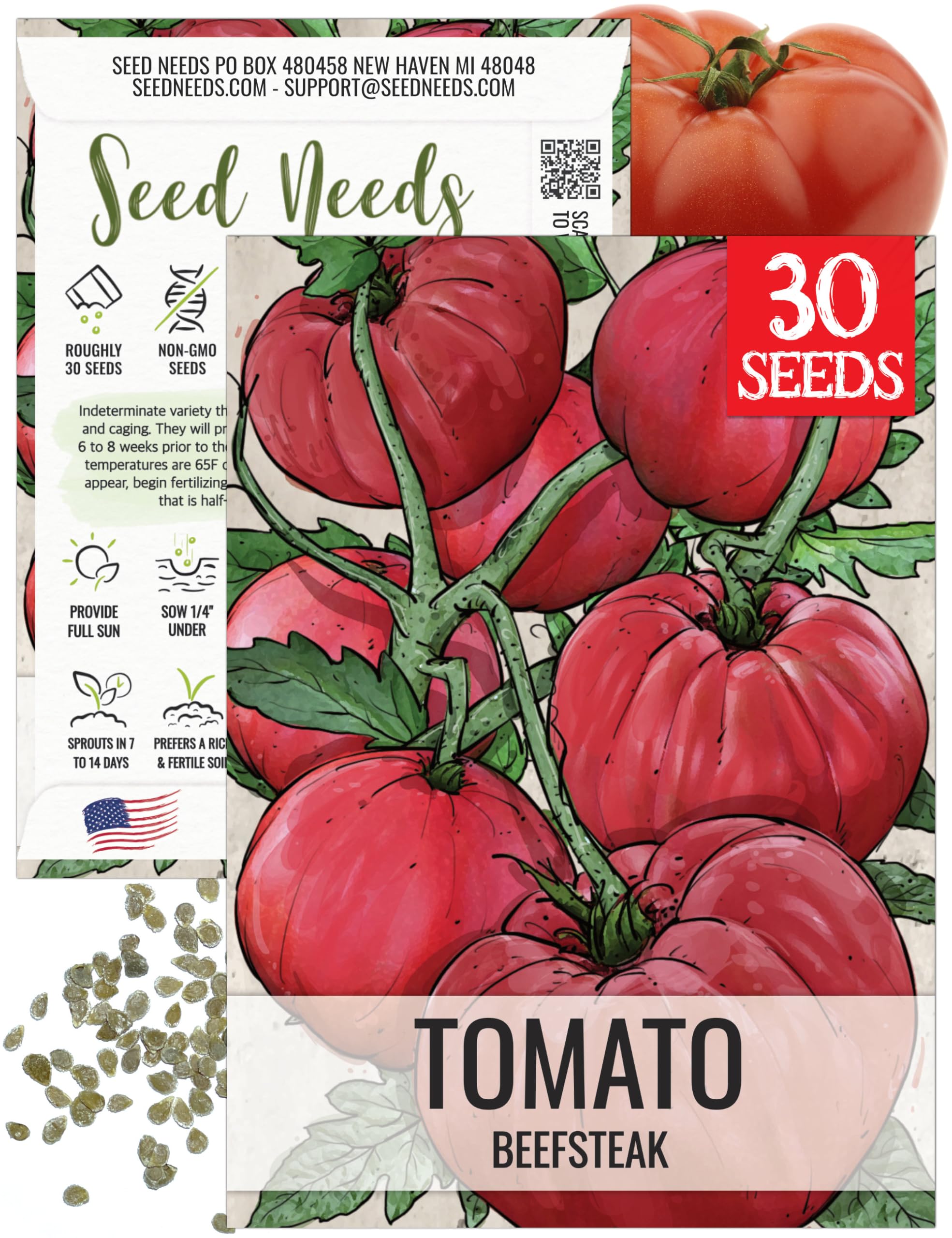Seed Needs beefsteak tomato seeds pack front, ideal for starting a home veggie garden.