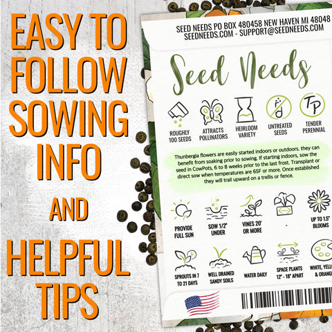 Seed Needs Black-Eyed Susan Vine seed pack back showing sowing instructions for easy planting