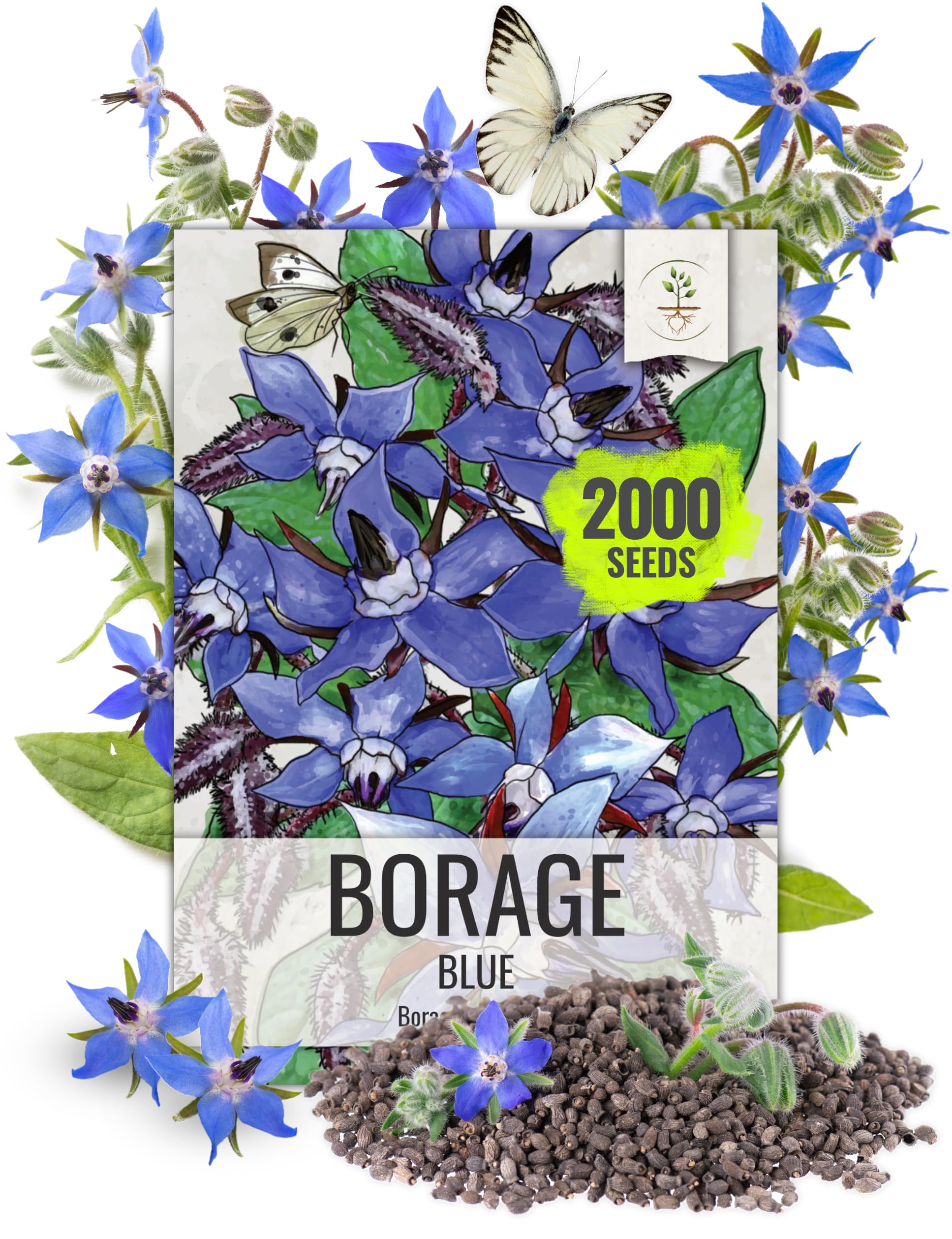 Seed Needs Blue Borage seeds sprout to deep blue star blooms attracting pollinators