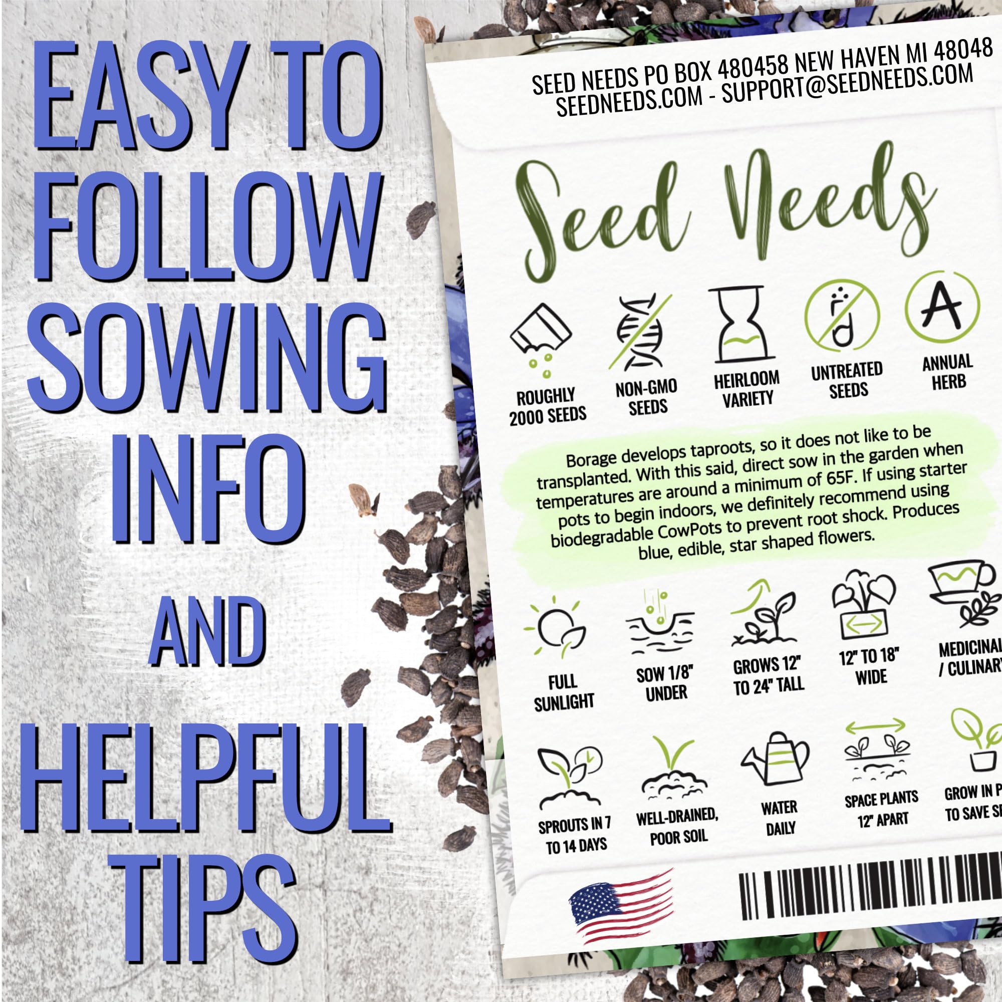 Seed Needs Blue Borage leaves offer fresh cucumber-like flavor for dishes