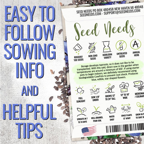Seed Needs borage seeds attract bees, boosting garden biodiversity.