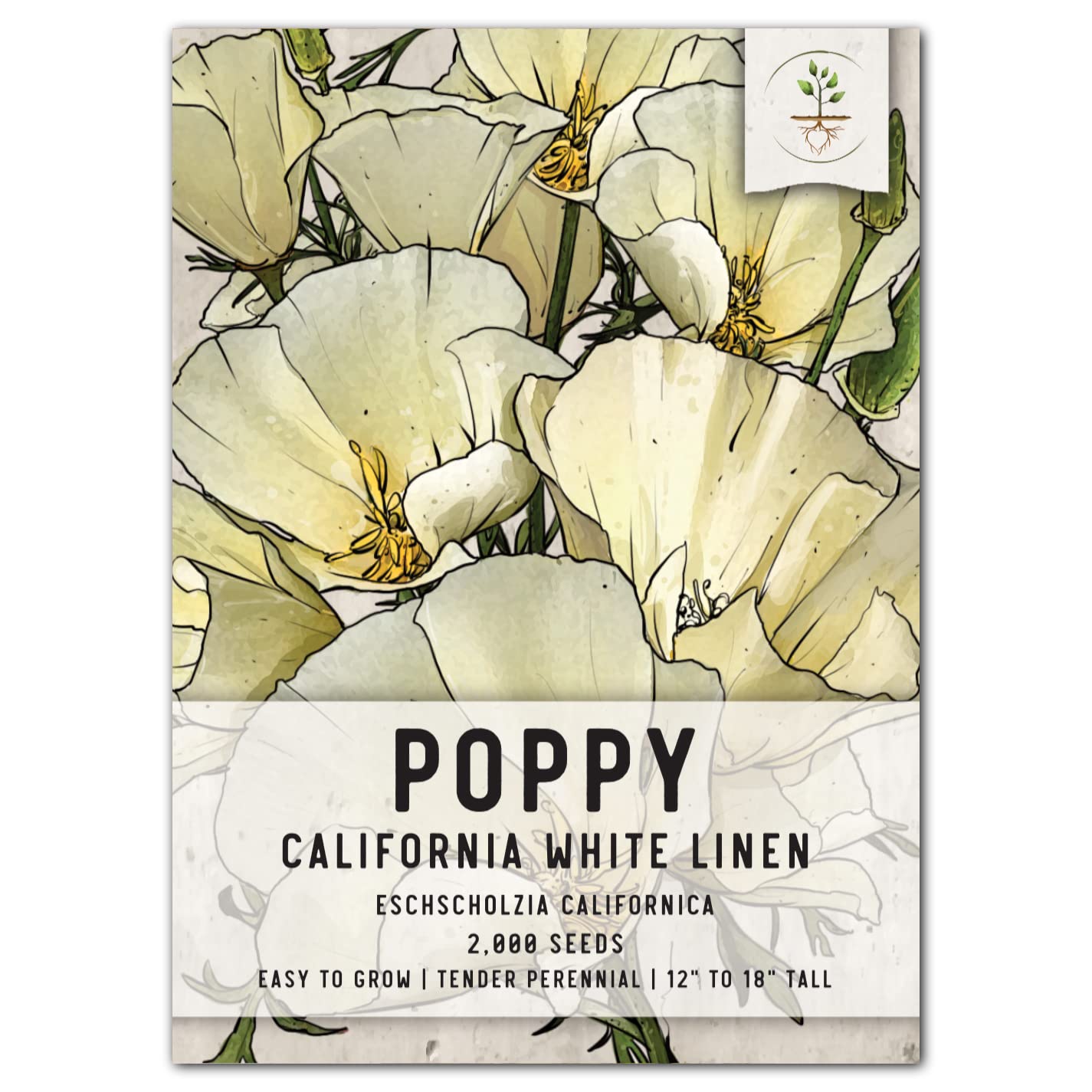 Seed Needs California Poppy White Linen petal close-up for serene garden color