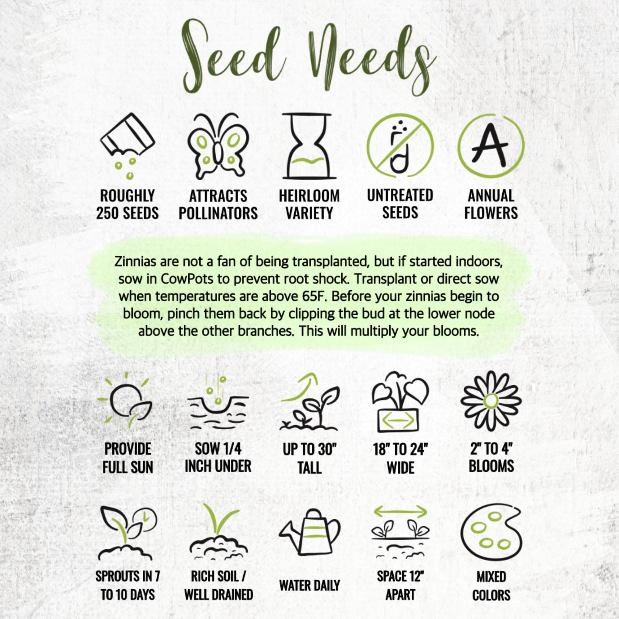 Seed Needs Candystripe zinnia packaging keeps seeds fresh with moisture-resistant design.