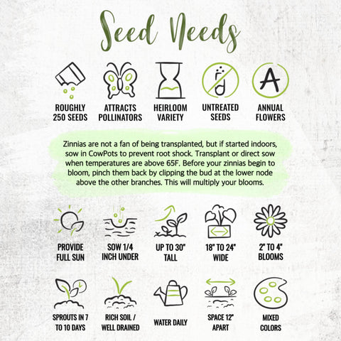 Seed Needs Candystripe zinnia packaging keeps seeds fresh with moisture-resistant design.