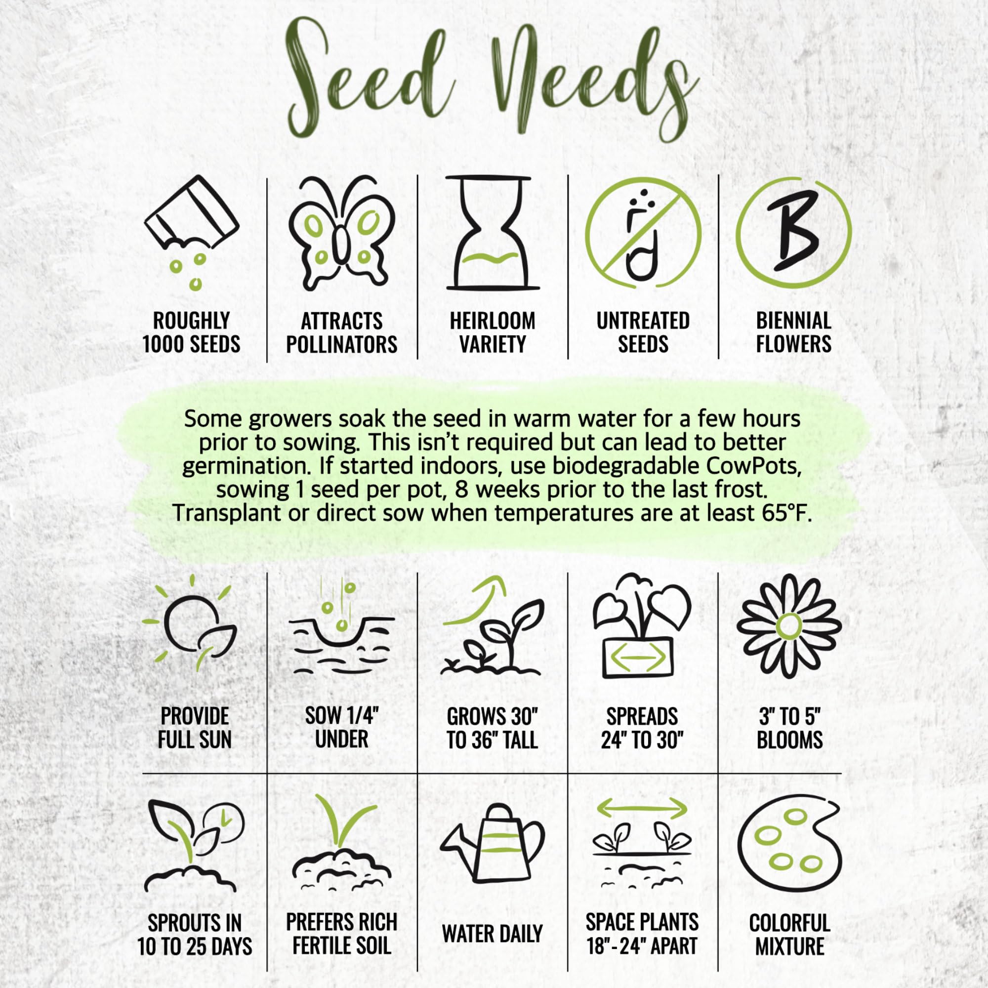 Seed Needs Carnival Hollyhock seeds ship with freshness-preserving packaging.