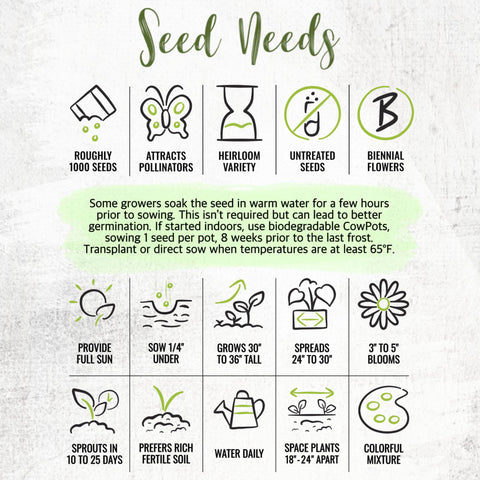 Seed Needs Carnival Hollyhock seeds ship with freshness-preserving packaging.