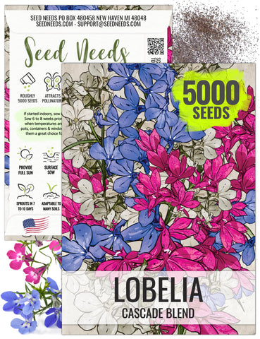 Seed Needs Cascade Mixture Lobelia seeds 5000-pack for vibrant hanging basket color.