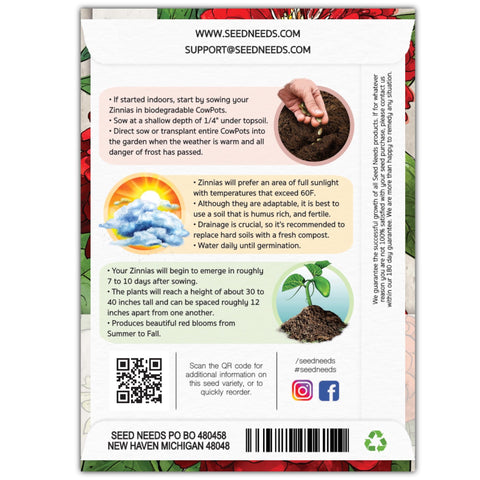 Seed Needs Cherry Queen Zinnia blooms in deep cherry-red for vibrant bouquets.
