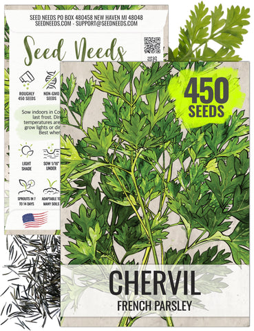 Seed Needs chervil seeds package art with sowing guidance