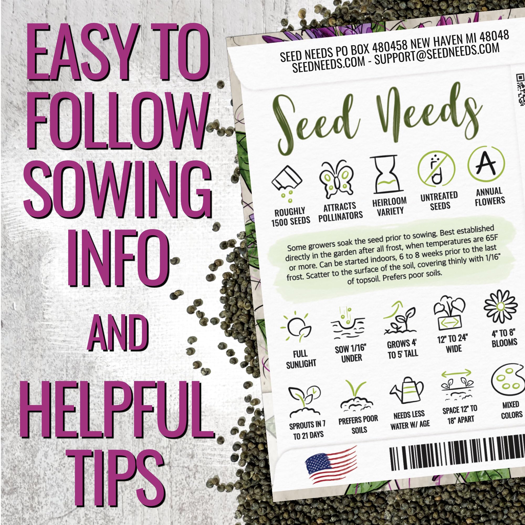Spider flower blooms on Seed Needs Cleome plants with airy, long stamens.