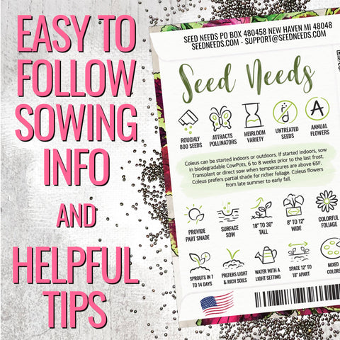 Seed Needs Coleus Seeds surface sowing and light misting for quick germination.