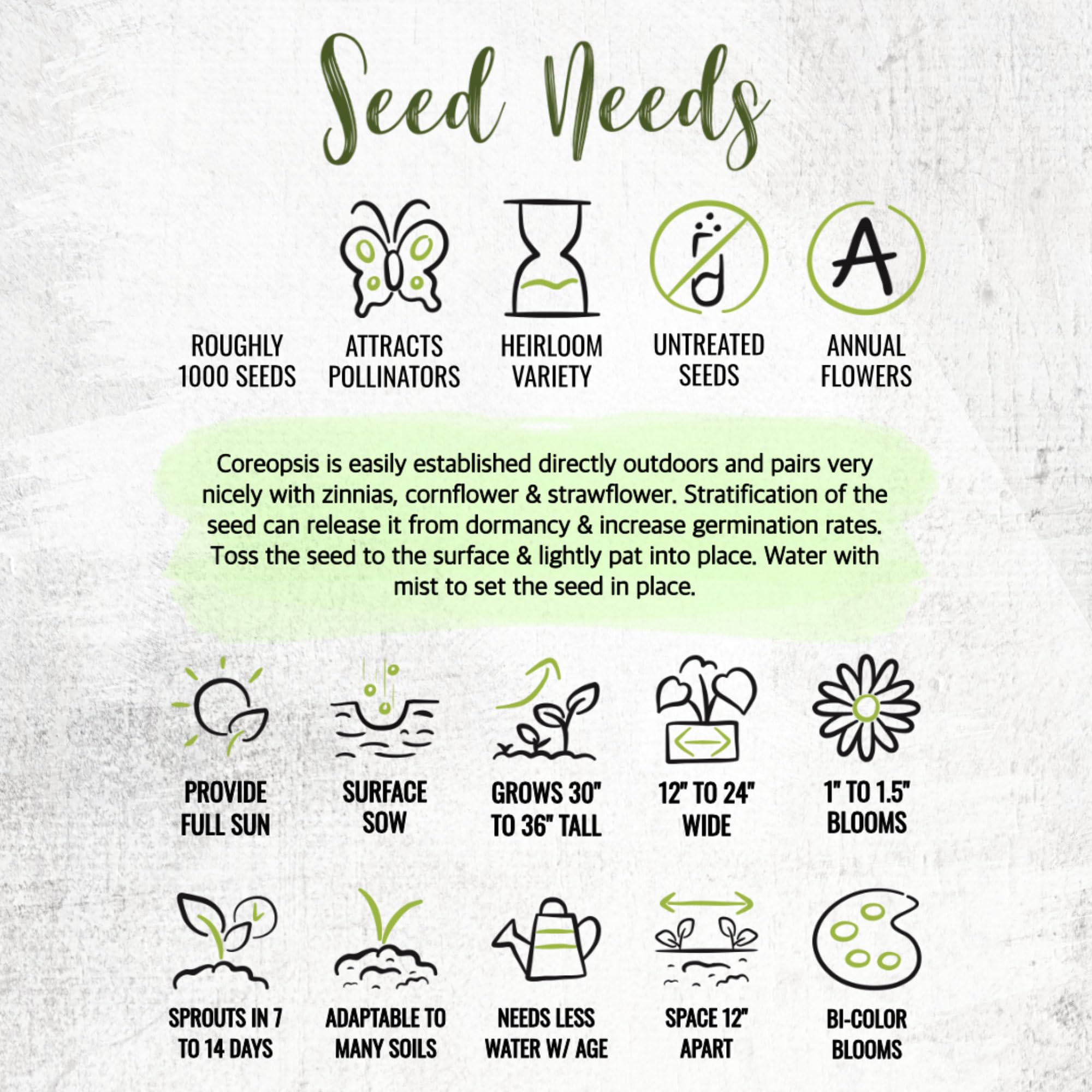 Seed Needs Coreopsis Plains growing-plant demonstrates sun-loving blooms