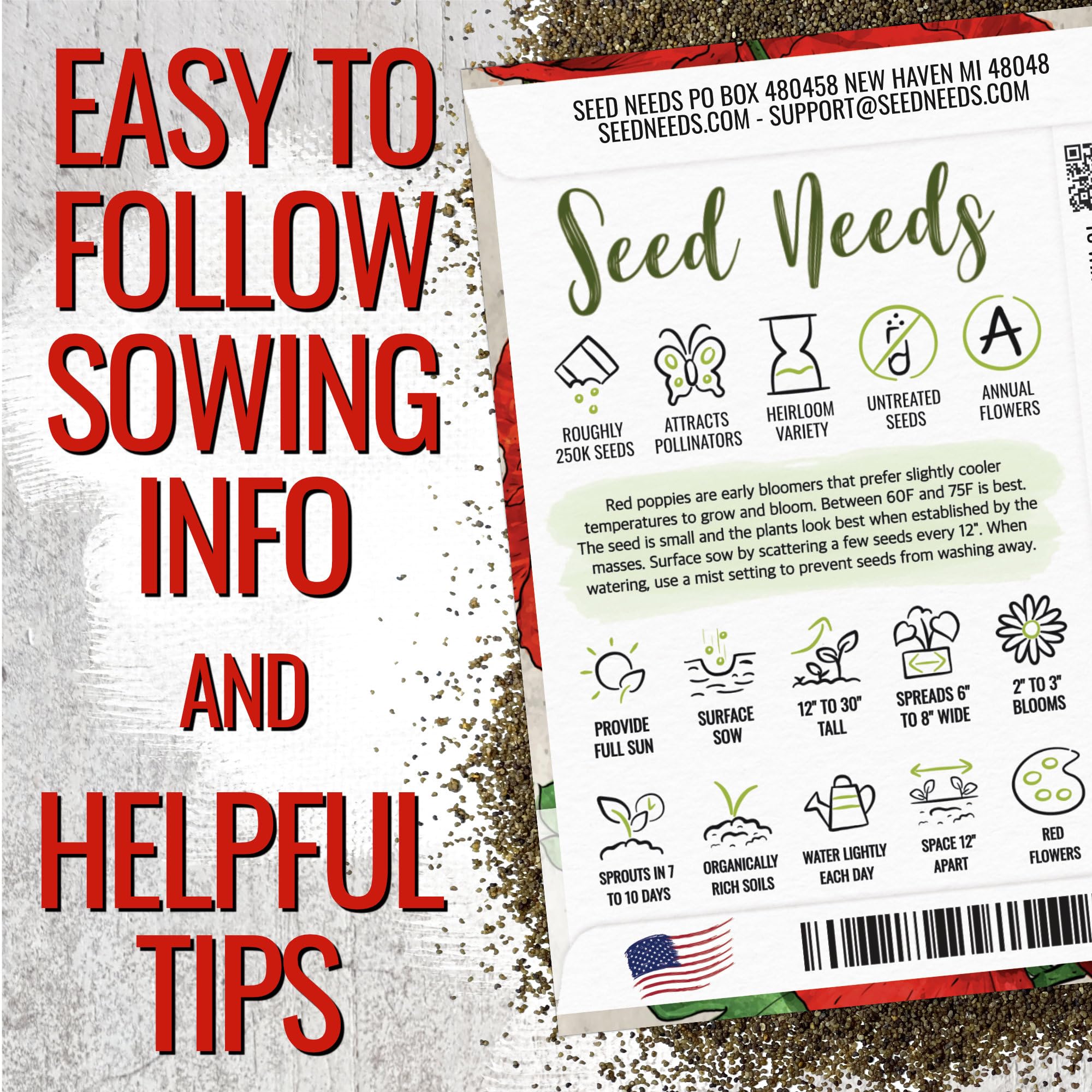 Seed Needs corn poppy seeds wildflower meadow scene suggests self-seeding charm