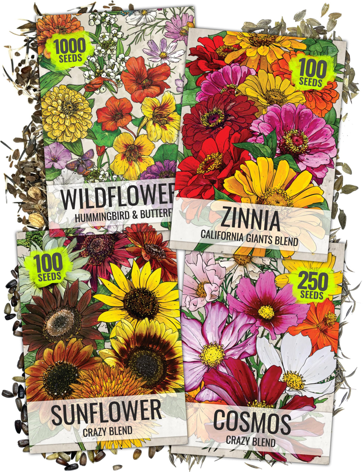 Seed Needs Crazy Cosmos mix packet showing vibrant blooms to attract butterflies.