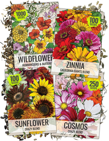 Seed Needs Crazy Cosmos mix packet showing vibrant blooms to attract butterflies.