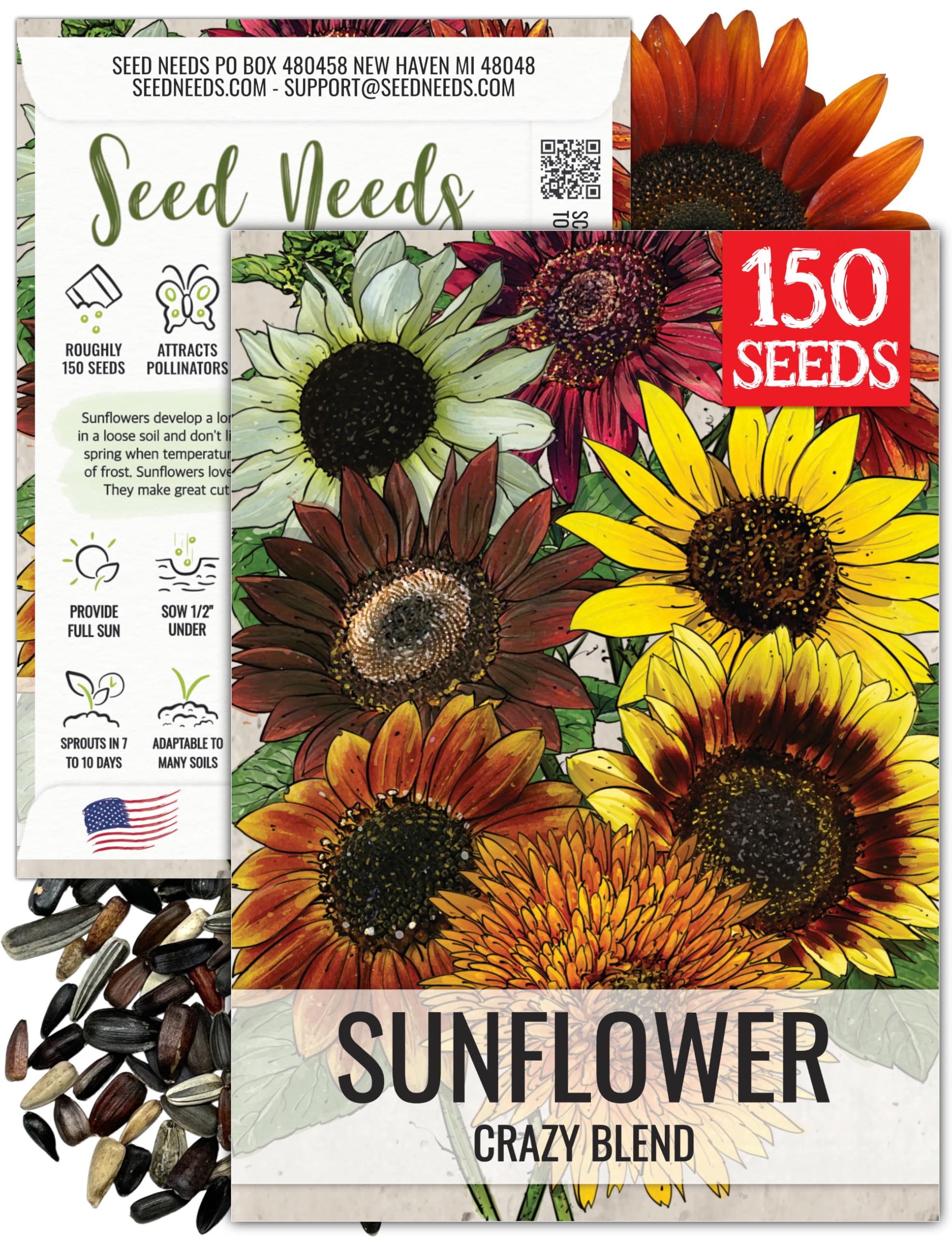 Seed Needs Crazy Sunflower multicolor blooms entice pollinators and brighten outdoor spaces.