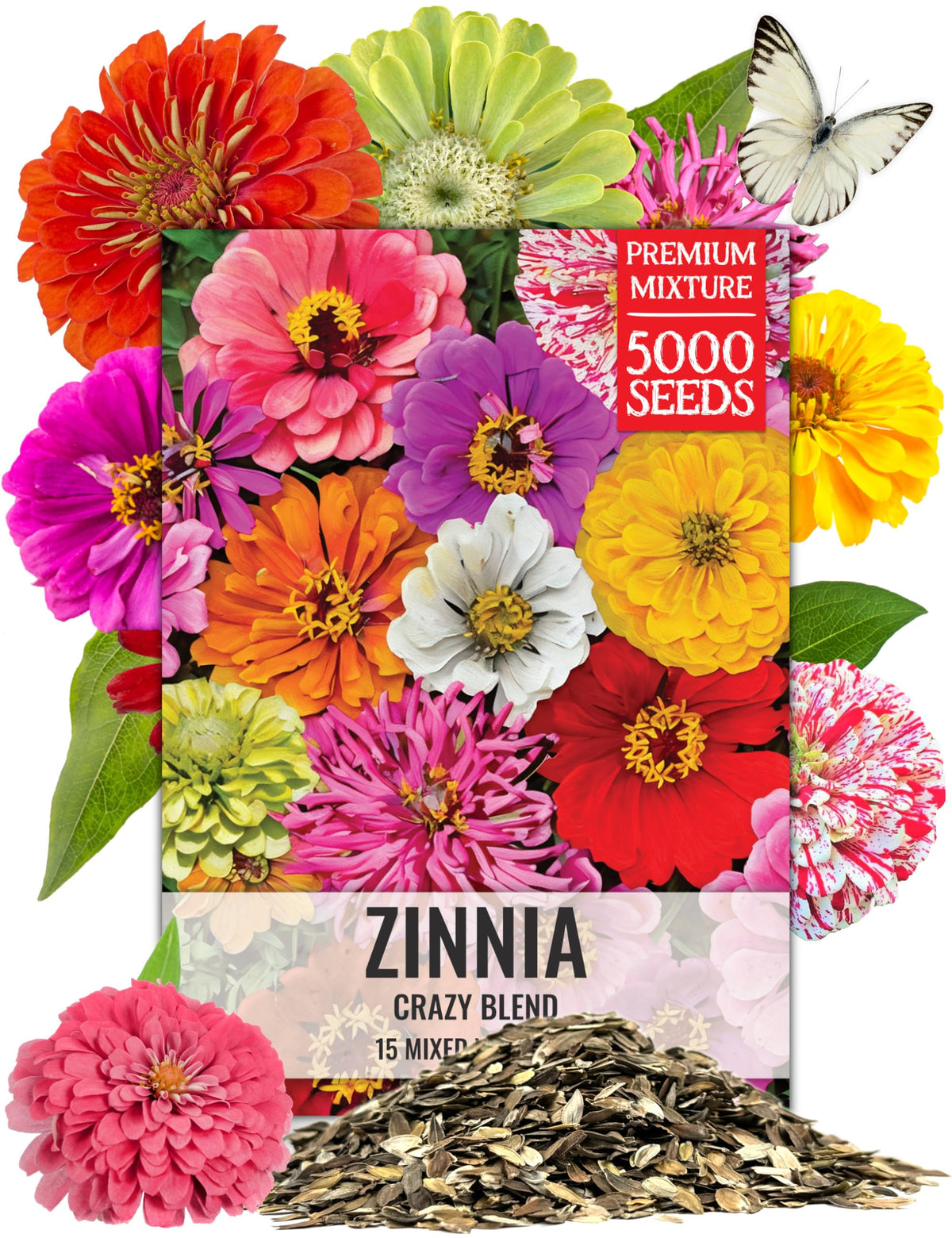 Seed Needs Crazy Zinnia Seed Mix collection with vibrant colors for borders and bouquets