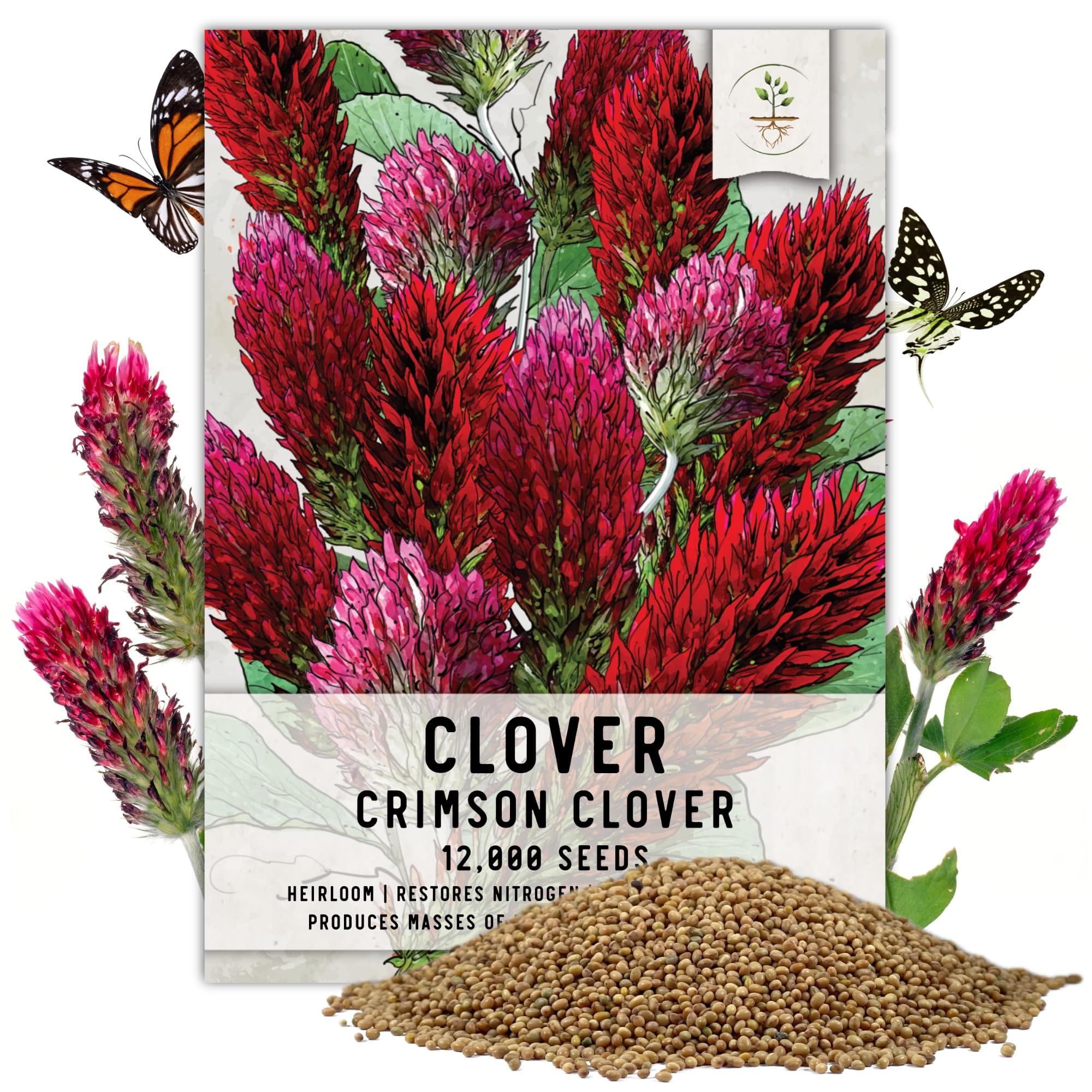 Seed Needs Crimson Clover bloom image showing vibrant flower heads attracting pollinators