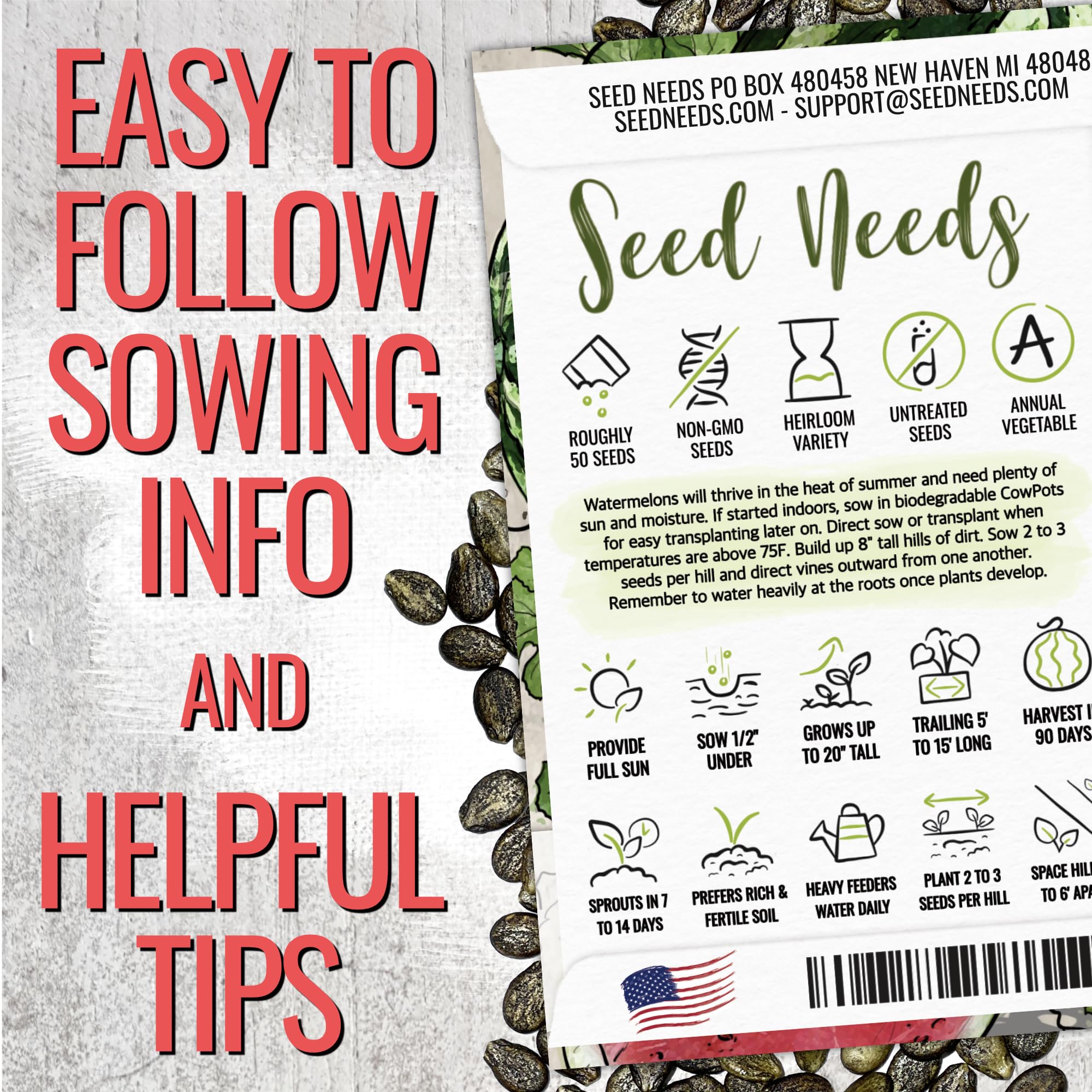 Seed Needs Crimson Sweet watermelon fruit with sweet red flesh and striped rind