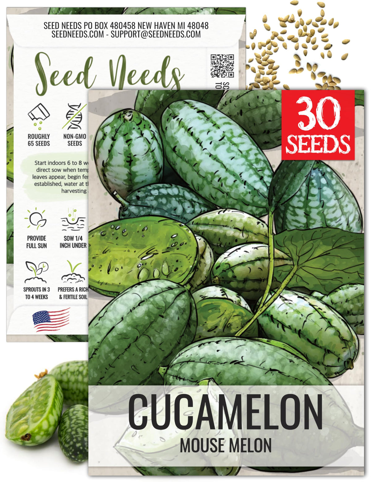 Seed Needs Cucamelon seeds packet with illustration for easy planting planning.