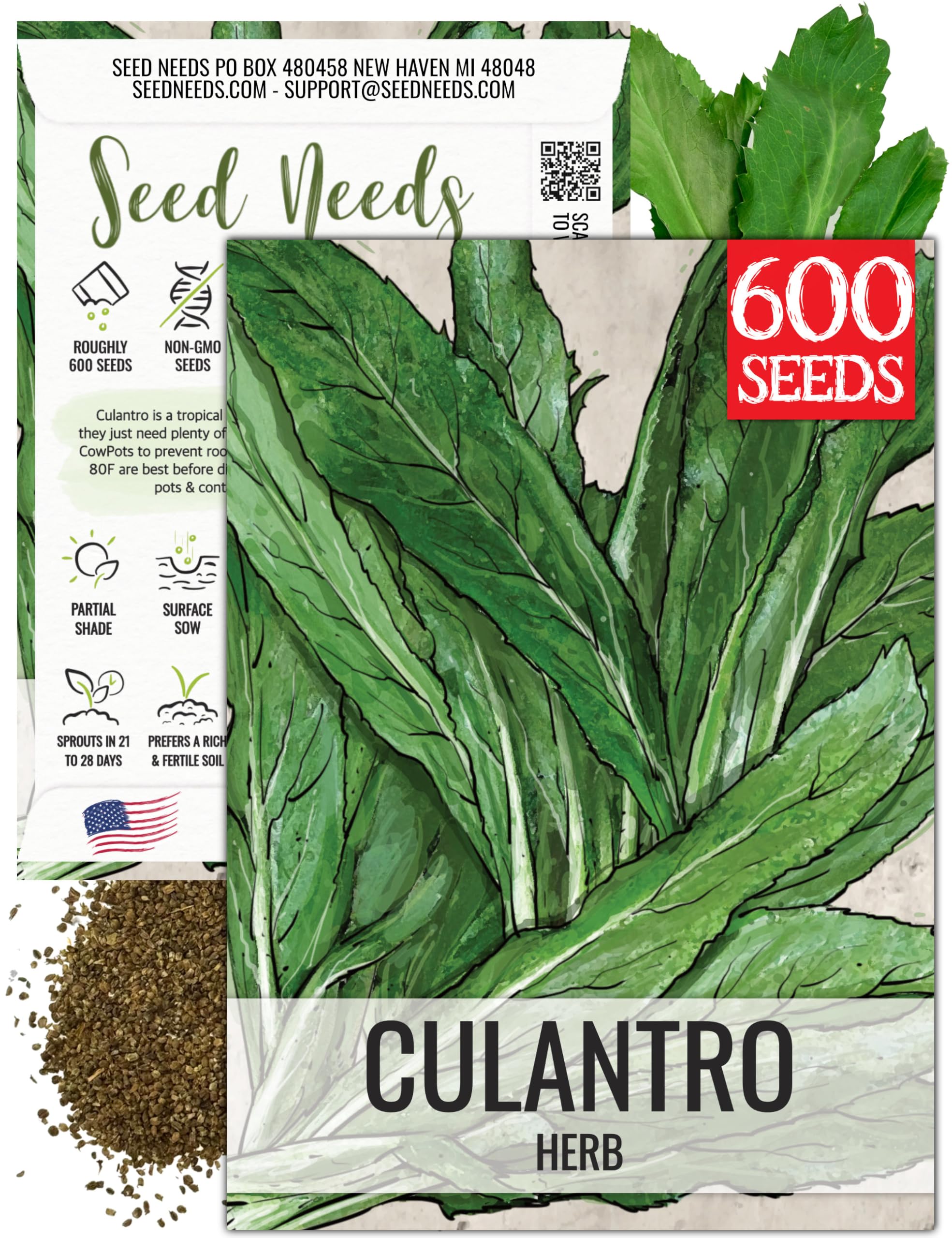 Seed Needs Culantro seeds package front for home gardeners