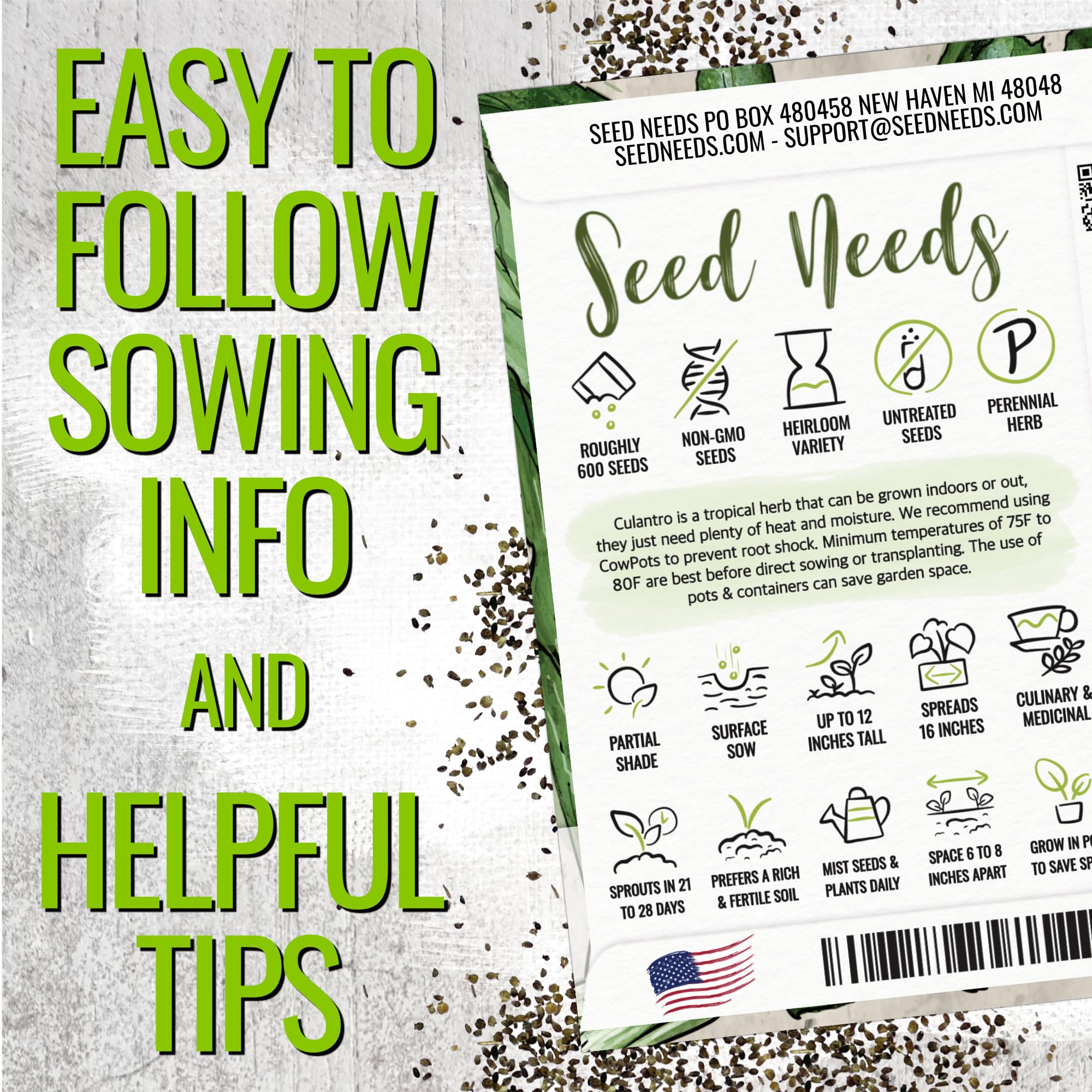 Seed Needs Culantro seeds planting instructions for proper spacing