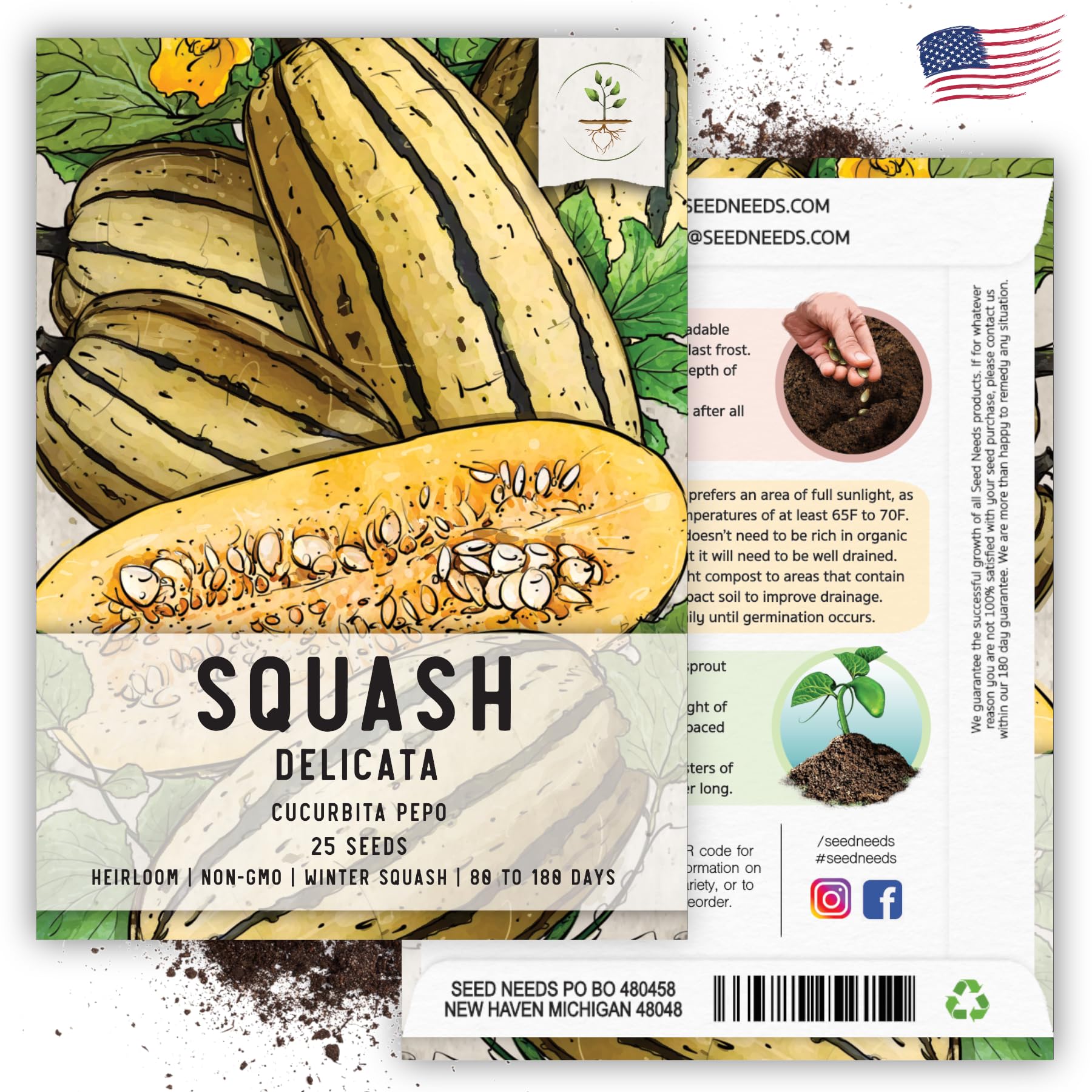Seed Needs Delicata seeds in garden soil with fast germination.