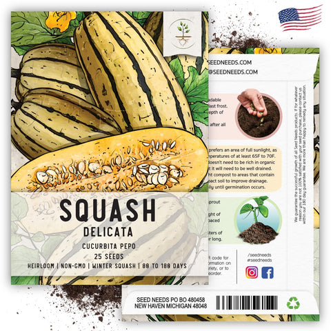 Seed Needs Delicata seeds in garden soil with fast germination.