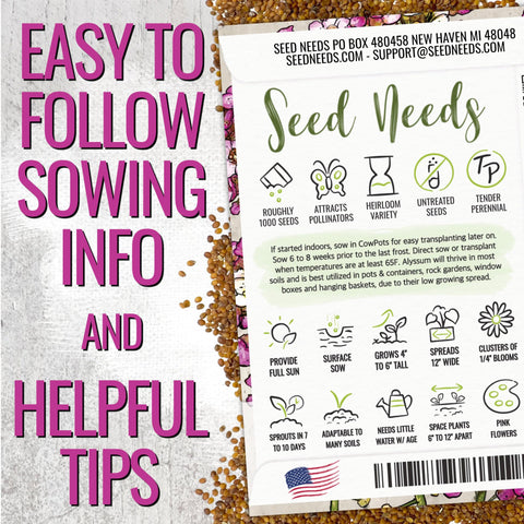 Seed Needs Dwarf Pink Alyssum flowers in clusters form a color carpet for containers.