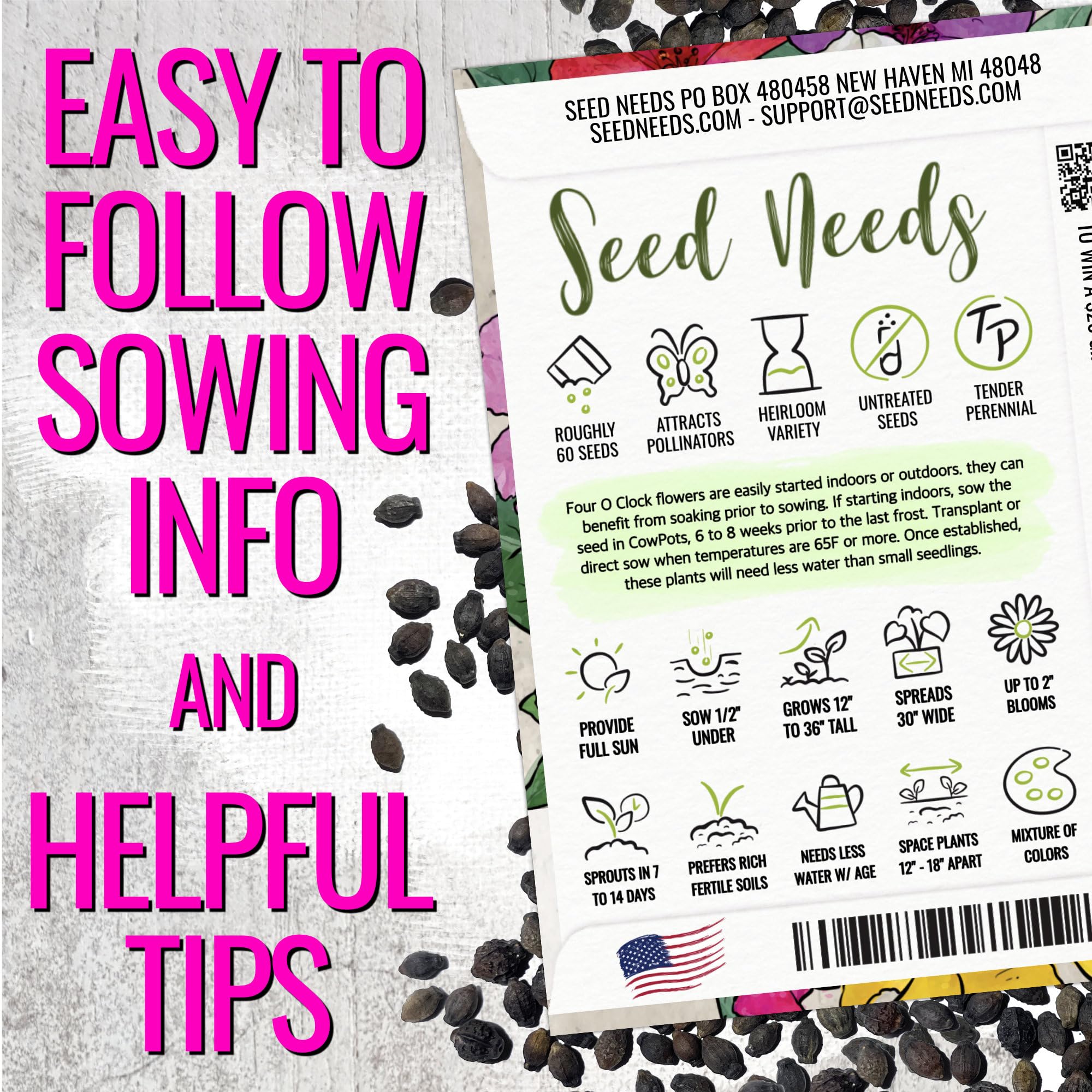 Sowing Seed Needs Four O Clock seeds in a garden bed for summer color.