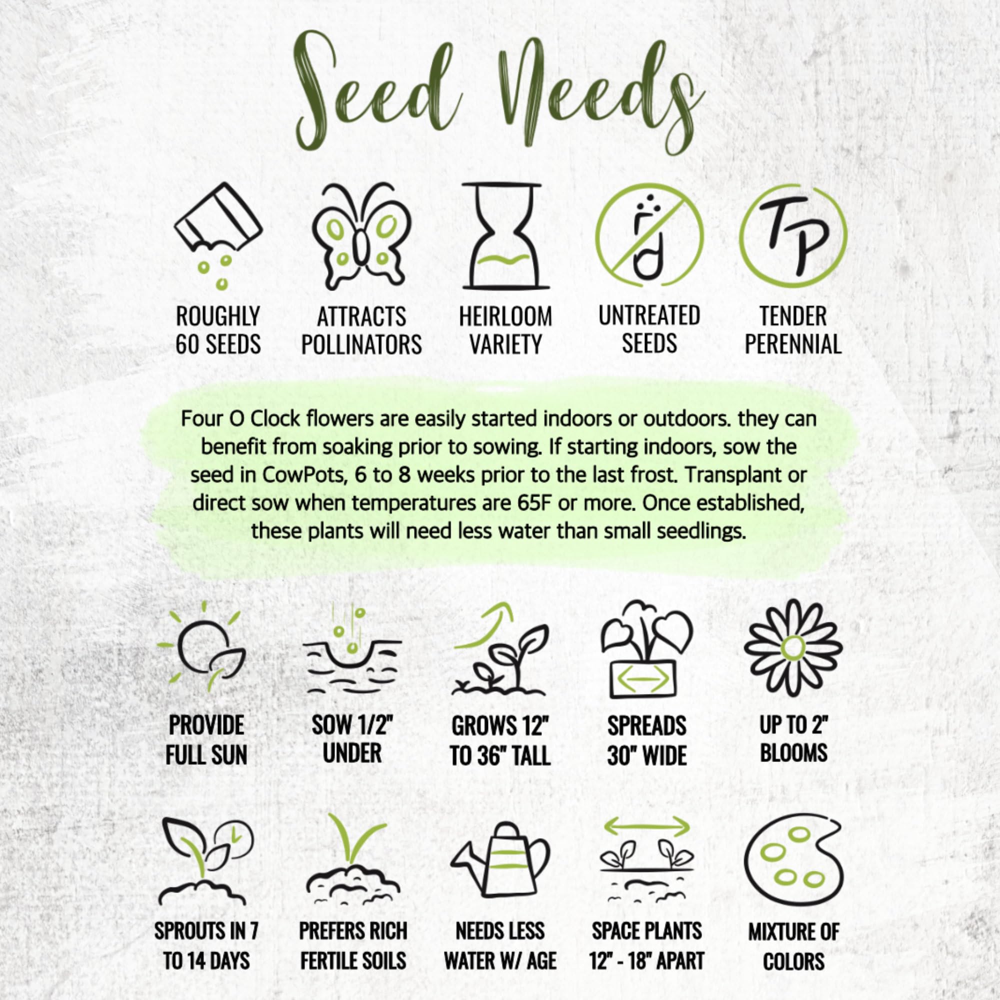 Fresh, moisture-resistant Seed Needs packaging preserves seed freshness.
