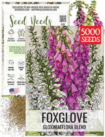 Seed Needs foxglove seeds packet with artwork, designed for long freshness.