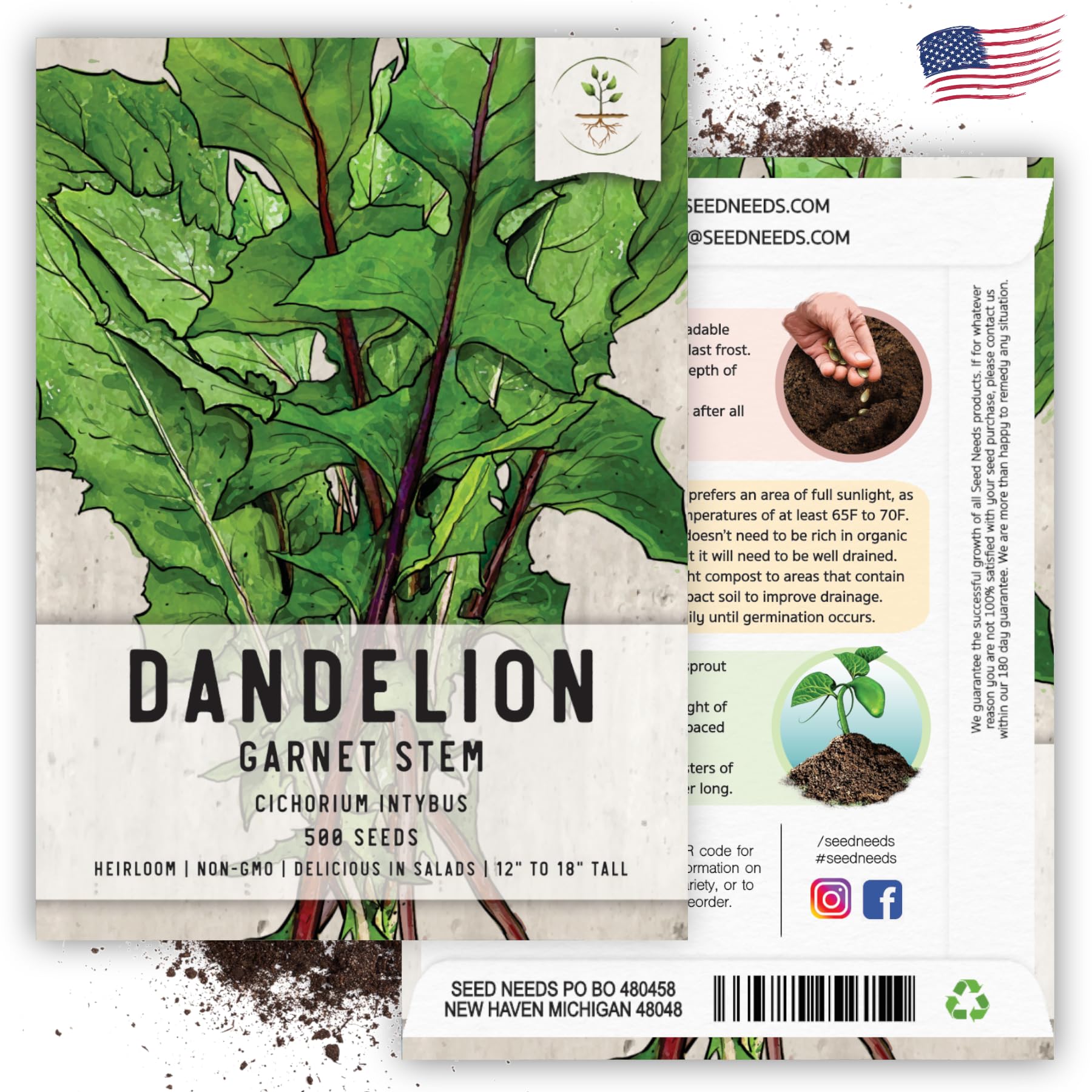 Seed Needs Garnet Stem Dandelion packaging preserves freshness