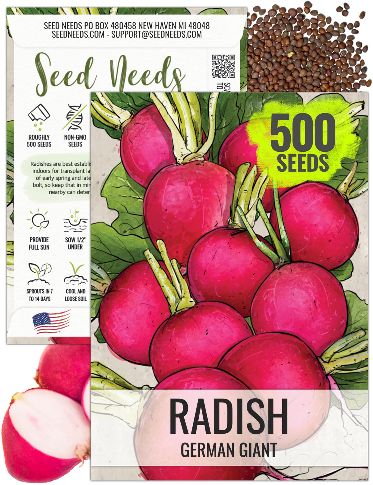 Seed Needs German Giant radish seed pack for cool-season planting and home garden success.