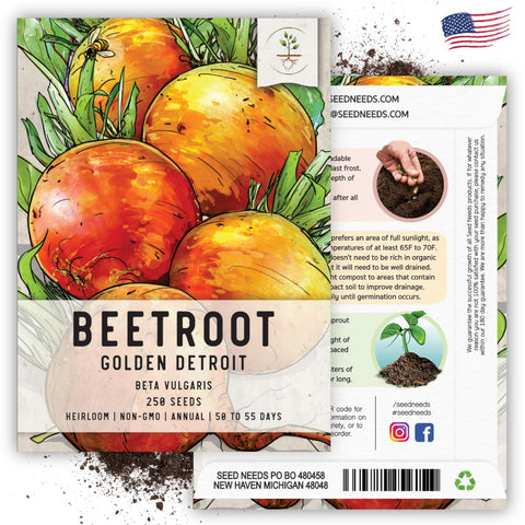 Seed Needs Golden Detroit beet packaging shown tear-resistant moisture protection