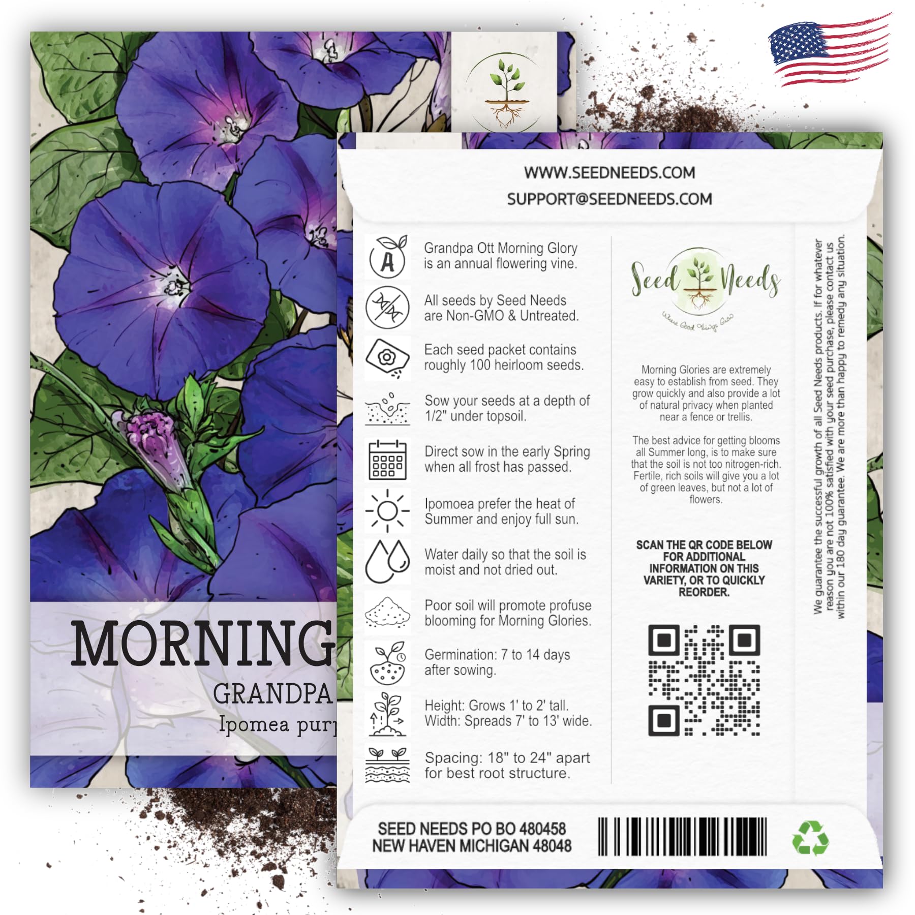 Seed Needs Grandpa Ott Morning Glory seed packet art and branding.