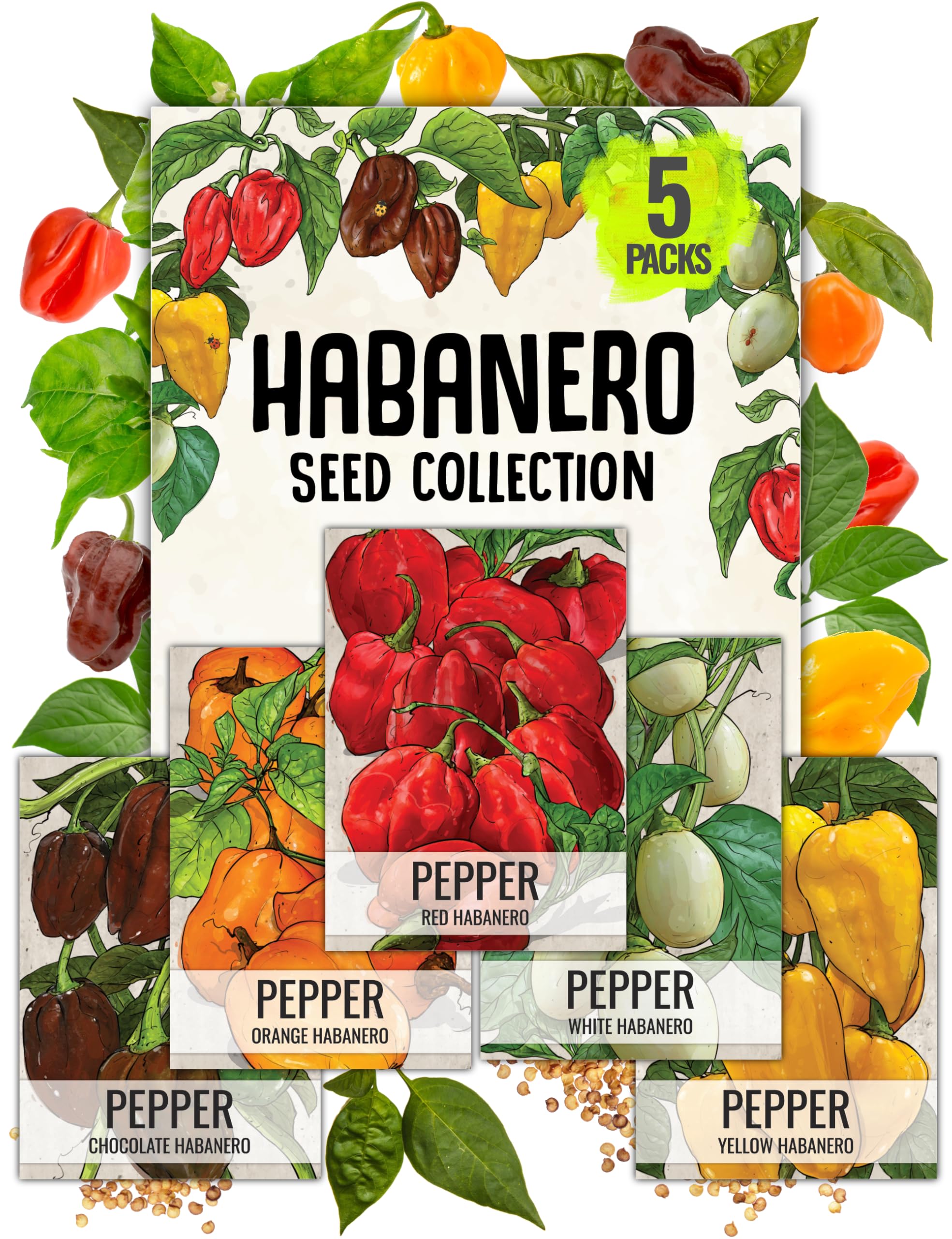 Seed Needs Habanero seed packet front with heirloom illustration and key details.