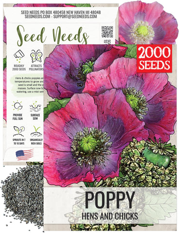 Seed Needs Hens and Chicks Poppy Seeds packaging front for easy annual planting
