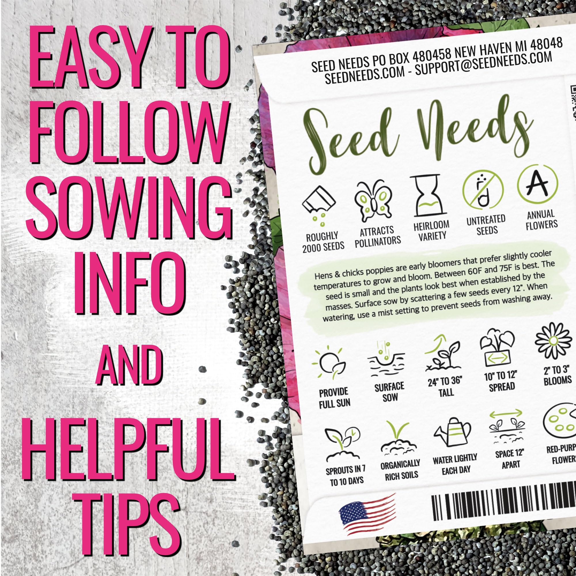 Seed Needs Hens and Chicks Poppy seeds sowing in garden scene