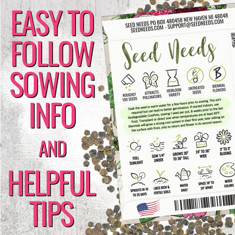 Seed Needs hollyhock garden height visual shows 30-36 inches of elegant vertical height