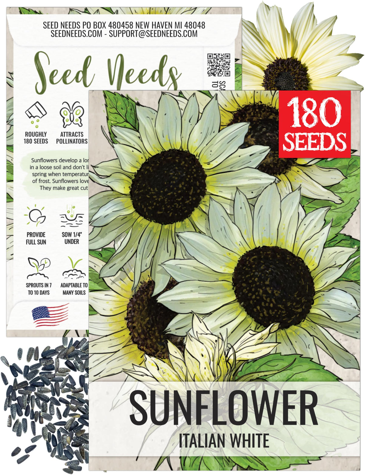 Seed Needs Italian White Sunflower seeds pack for easy planting in butterfly-friendly gardens.