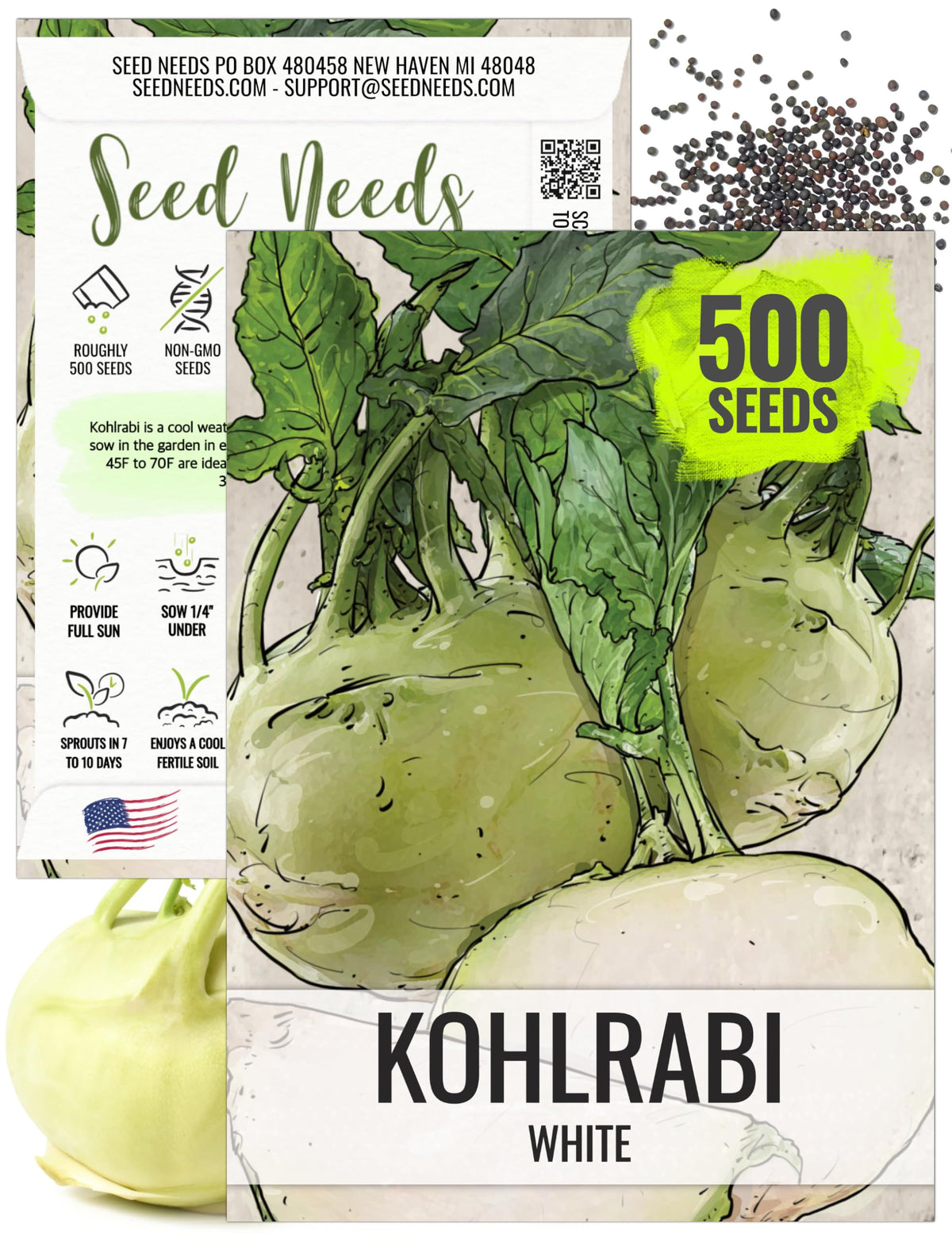Seed Needs Kohlrabi bulb closeup showing crisp white flesh for fresh salads