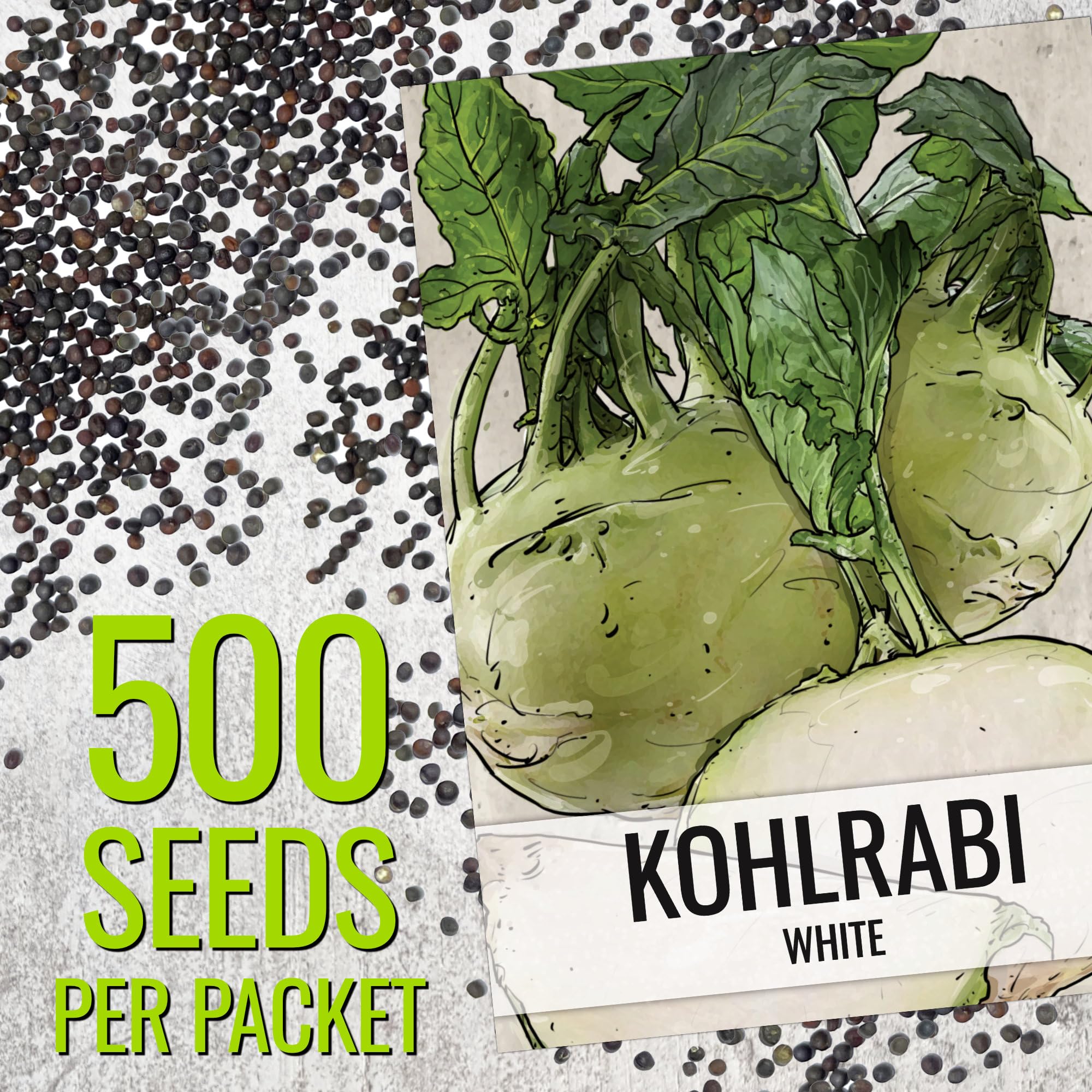 Seed Needs Kohlrabi seed packet art highlighting heirloom quality and care
