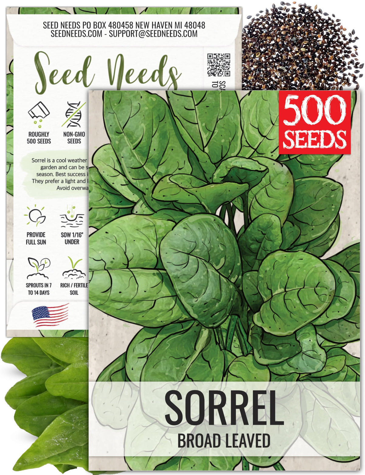 Seed Needs large leaf sorrel seed pack ready for planting and fresh culinary herbs.