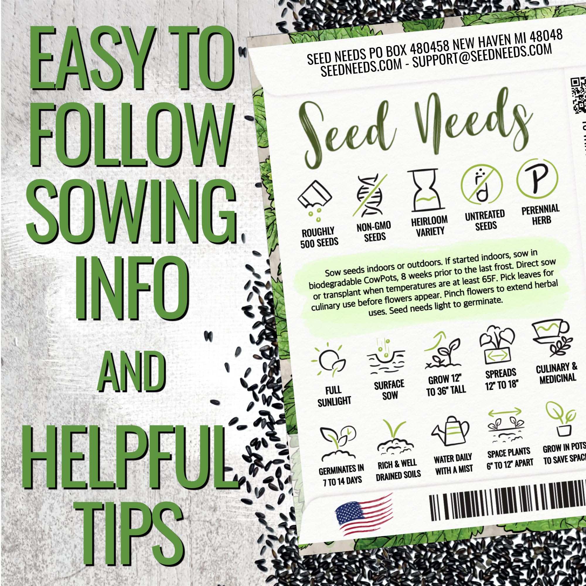 Seed Needs lemon balm flowers attracting pollinators in a garden scene