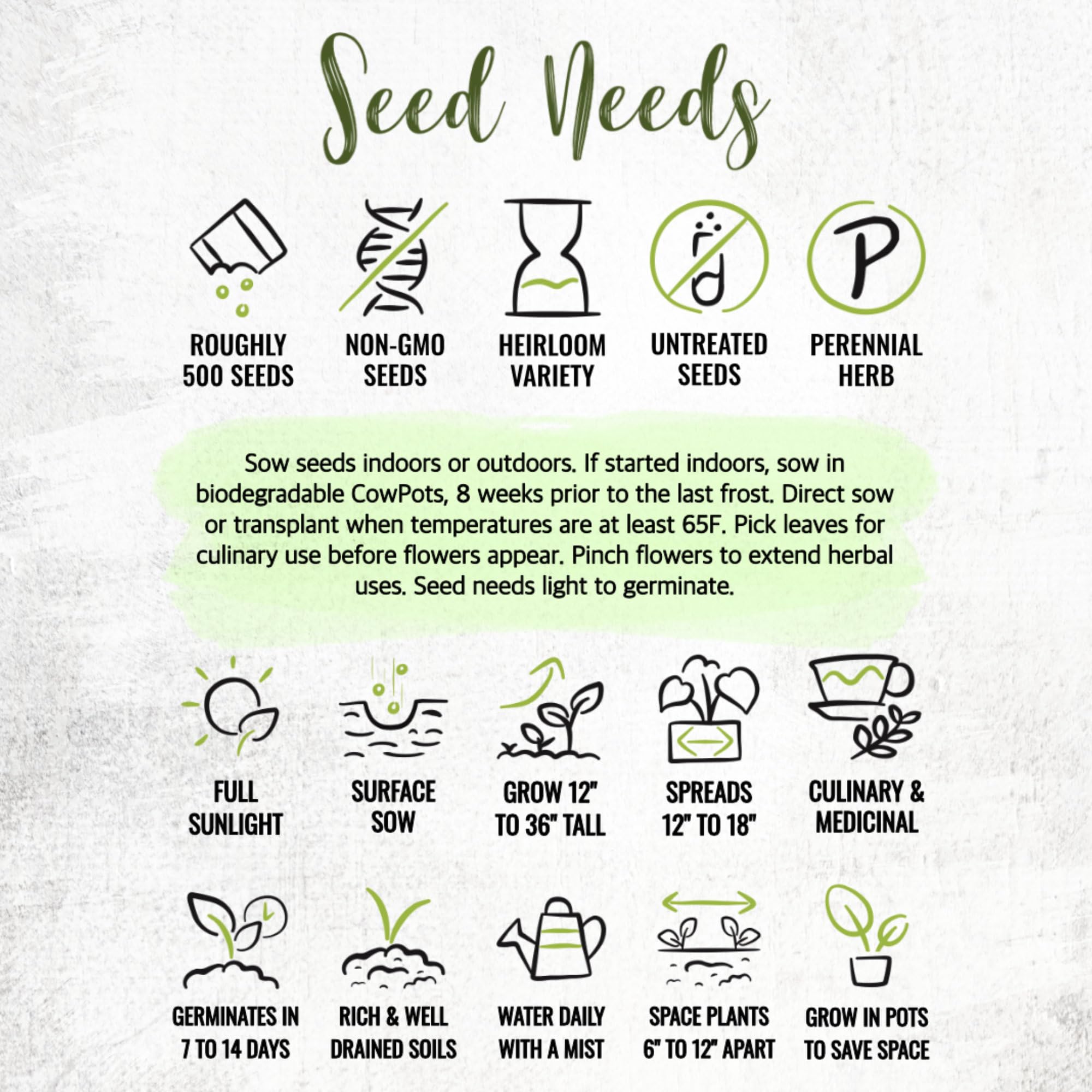 Seed Needs lemon balm seed packets with clear sowing instructions