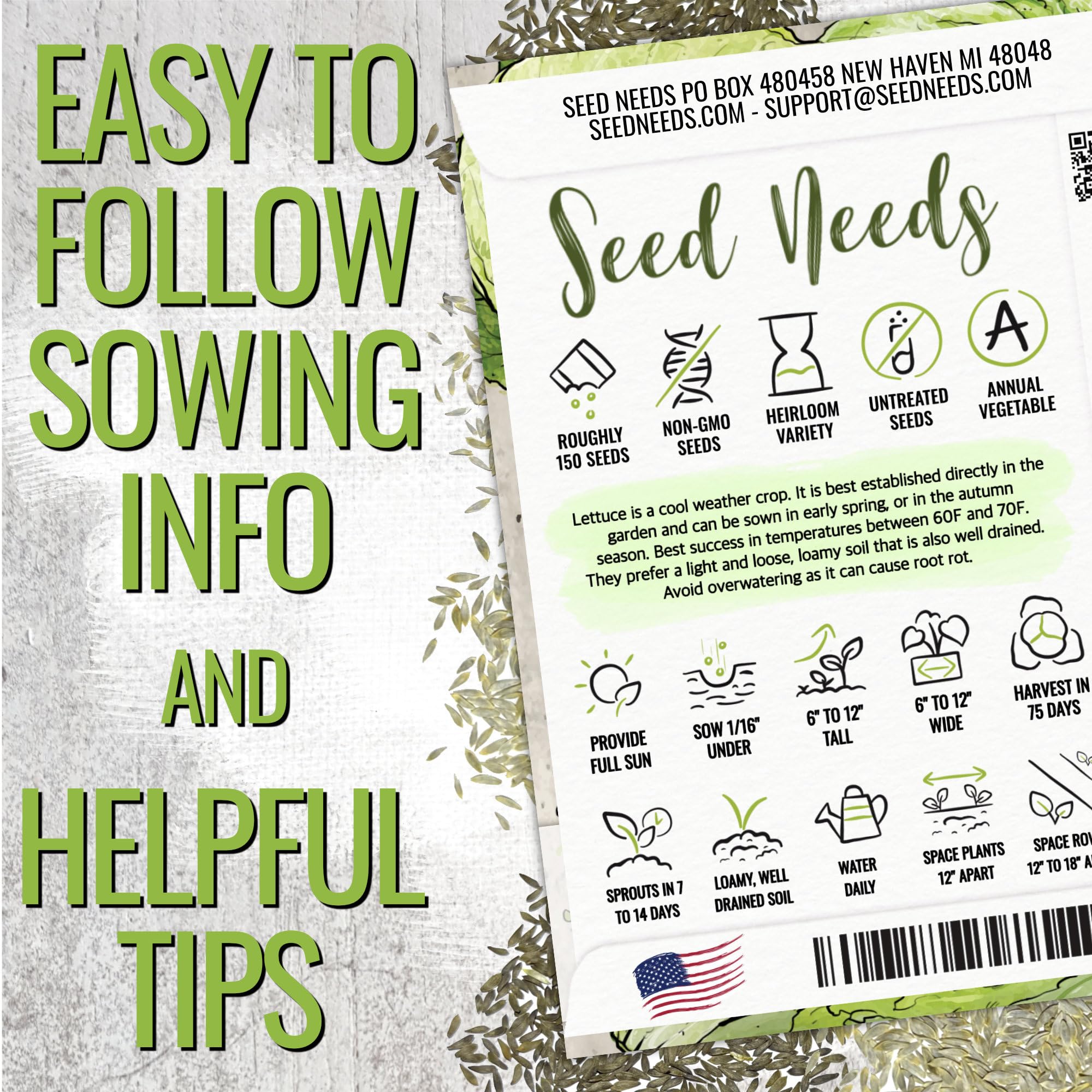 Seed Needs lettuce germination in seven to ten days illustration for home gardeners.