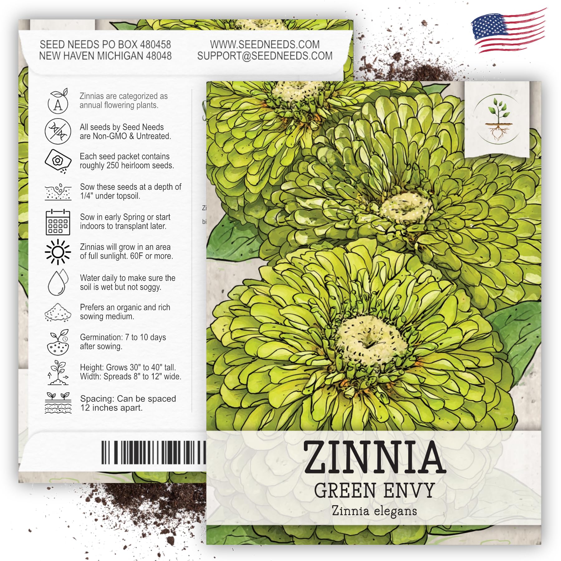 Seed Needs Lime Green Envy zinnia cut flowers in a vase