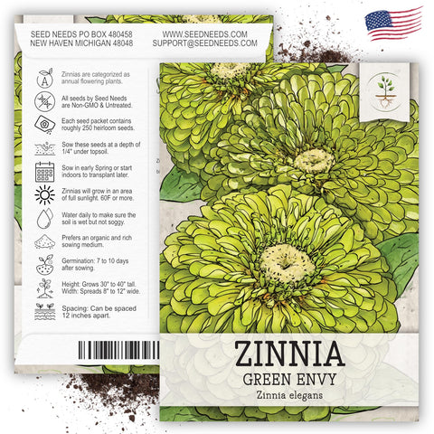 Seed Needs Lime Green Envy zinnia cut flowers in a vase